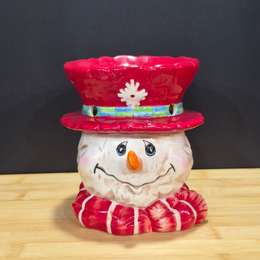 Vtg 2005 Homco Ceramic Patches Snowman Wax Warmer Cottage Holiday Winter Y2K